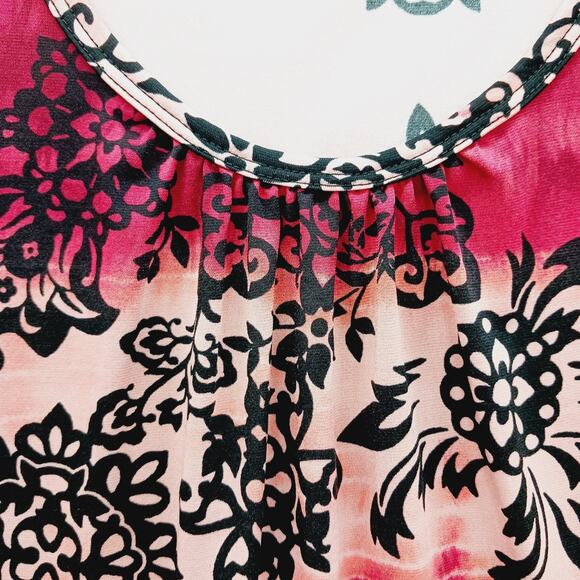 Blouse Size 1XL Boho Pink Black Floral Sharkbite Romantic Fairy Goth Witchy Y2K - Picture 4 of 12